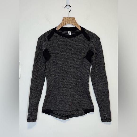 Lululemon Base Runner Long Sleeve Mini Check Pique Black , sz 4 - Picture 4 of 10